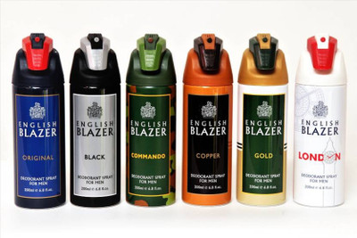 

ENGLISH BLAZER LONDON GOLD COPPER ORIGINAL COMMANDO BLACK Deodorant Spray - For Men & Women(1200 ml, Pack of 6)