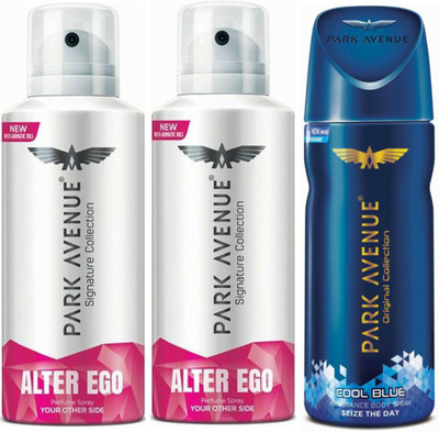 

Park Avenue 2 Alter Ego & 1 Cool Blue Body Spray - For Men(390 ml, Pack of 3)