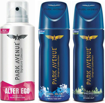 

Park Avenue 1 Alter Ego & 1 Cool Blue & 1 Hero Body Spray - For Men(390 ml, Pack of 3)
