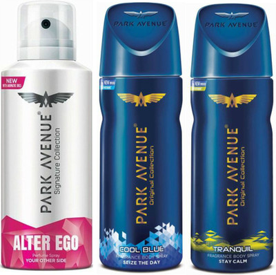 

Park Avenue 1 Alter Ego & 1 Cool Blue & 1 Tranquil Body Spray - For Men(390 ml, Pack of 3)