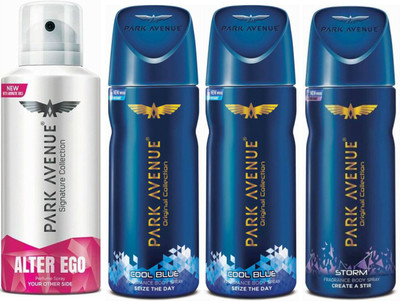 

Park Avenue 1 Alter Ego & 2 Cool Blue & 1 Storm Body Spray - For Men(520 ml, Pack of 4)