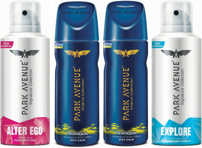 

Park Avenue 1 Alter Ego & 2 Tranquil & 1 Explore Body Spray - For Men(520 ml, Pack of 4)