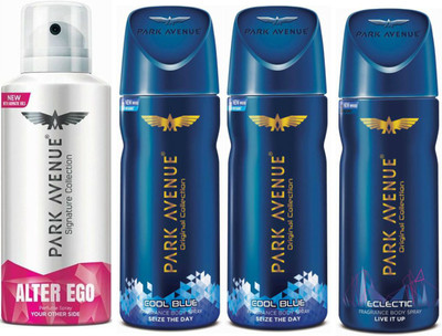 

Park Avenue 1 Alter Ego & 2 Cool Blue & 1 Eclectic Body Spray - For Men(520 ml, Pack of 4)