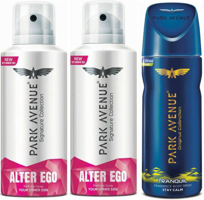 Park Avenue 2 Alter Ego & 1 Tranquil Body Spray - For Men(390 ml, Pack of 3)
