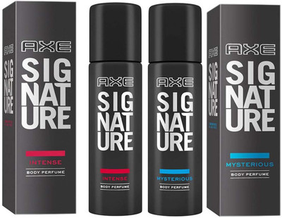 

AXE SIGNATURE INTENSE BODY PERFUME 122 ML + SIGNATURE MYSTERIOUS BODY PERFUME 122 ML Deodorant Spray - For Men & Women(122 ml, Pack of 2)