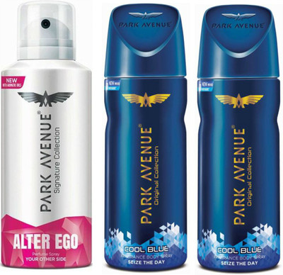 

Park Avenue 1 Alter Ego & 2 Cool Blue Body Spray - For Men(390 ml, Pack of 3)