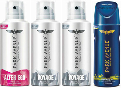 

Park Avenue 1 Alter Ego & 2 Voyage & 1 Tranquil Body Spray - For Men(520 ml, Pack of 4)