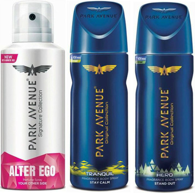 

Park Avenue 1 Alter Ego & 1 Tranquil & 1 Hero Body Spray - For Men(390 ml, Pack of 3)