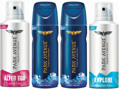 

Park Avenue 1 Alter Ego & 2 Cool Blue & 1 Explore Body Spray - For Men(520 ml, Pack of 4)