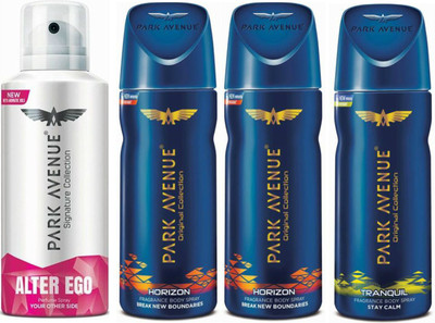 

Park Avenue 1 Alter Ego & 2 Horizon & 1 Tranquil Body Spray - For Men(520 ml, Pack of 4)