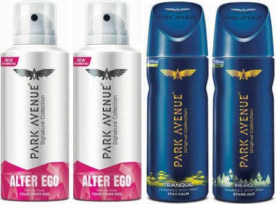 

Park Avenue 2 Alter Ego & 1 Tranquil & 1 Hero Body Spray - For Men(520 ml, Pack of 4)