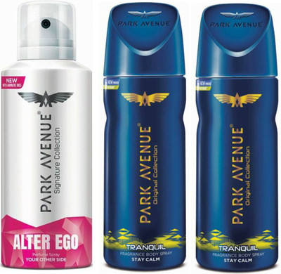

Park Avenue 1 Alter Ego & 2 Tranquil Body Spray - For Men(390 ml, Pack of 3)