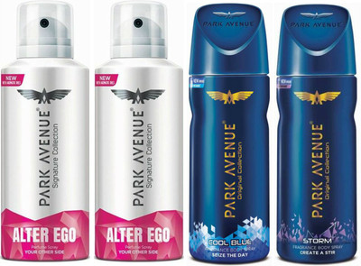 

Park Avenue 2 Alter Ego & 1 Cool Blue & 1 Storm Body Spray - For Men(520 ml, Pack of 4)