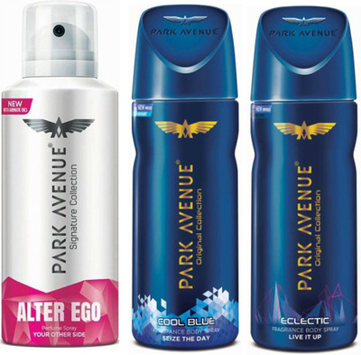 

Park Avenue 1 Alter Ego & 1 Cool Blue & 1 Ecletic Body Spray - For Men(390 ml, Pack of 3)