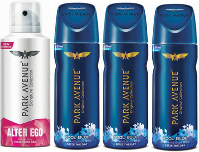 

Park Avenue 1 Alter Ego & 3 Cool Blue Body Spray - For Men(520 ml, Pack of 4)