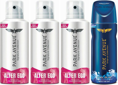 

Park Avenue 3 Alter Ego & 1 Cool Blue Body Spray - For Men(520 ml, Pack of 4)