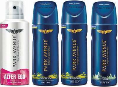 

Park Avenue 1 Alter Ego & 2 Tranquil & 1 Hero Body Spray - For Men(520 ml, Pack of 4)
