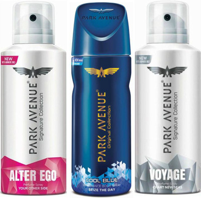 Park Avenue 1 Alter Ego & 1 Cool Blue & 1 Voyage Body Spray - For Men(390 ml, Pack of 3)