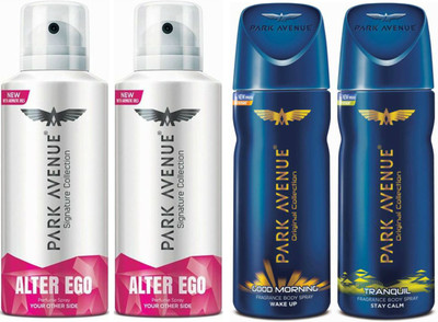 

Park Avenue 2 Alter Ego & 1 Good Morning & 1 Tranquil Body Spray - For Men(520 ml, Pack of 4)