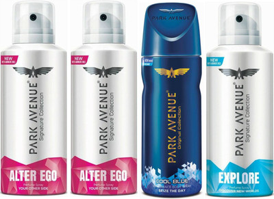

Park Avenue 2 Alter Ego & 1 Cool Blue & 1 Explore Body Spray - For Men(520 ml, Pack of 4)