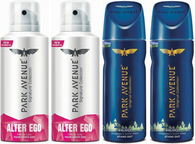 

Park Avenue 2 Alter Ego & 2 Hero Body Spray - For Men(520 ml, Pack of 4)