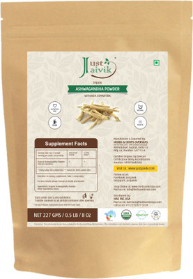 

Just Jaivik 100% Organic Ashwagandha Powder- Withania Somnifera- USDA Certified Organic- 227g - Ayurvedic Herbal Supplement That Promotes Vitality & Strength - Support for Stress-free Living(227 g)