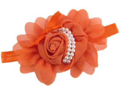 

Ziory Orange Girls Chiffon Pearl Headband Baby Rose Satin Bow Hairband Pearl Rose Flower Hair Band Chiffon Lace Headband Ribbon Elasticity Hair Accessories Head Band(Orange)