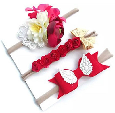 

Ziory Red 3Pcs/set kids Fashion baby girl Toddler Flower Headband Hair Band Headwear children Bowknot elastic hair Band Photography Props for Kids Head Band(Red)