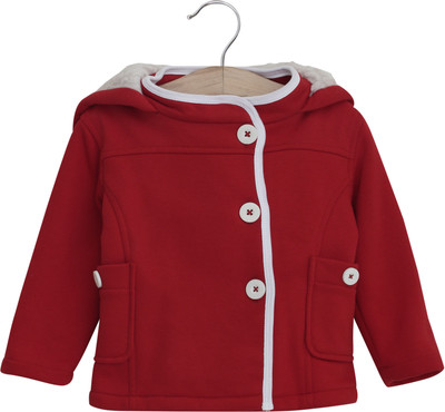 

UFO Full Sleeve Solid Baby Girls Jacket, Red/white