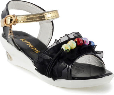 KITTENS Girls Velcro Wedges(Black