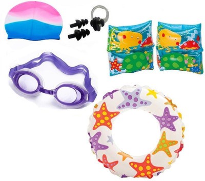 Indigo Creatives Large Size Swimming Ring With Cap,Goggles, Nose and Ear Plug Kids Set Kit Swimming Kit