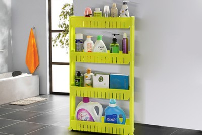 

SYGA Light Green Vertical 4 Layer Space Saving Storage Organizer Rack Shelf With Wheels For Kitchen Bathroom Plastic Kitchen Rack(Green)
