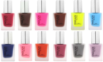 

ONGLAZE velvet matte Nail Polish red matte, dark coffee matte, neon pink, dark maroon matte, neon yellow, sky blue, navy blue, neon princess pink, orange matte, purple matte, perfect gray, move matte(Pack of 12)