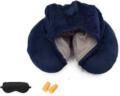 

JustChhapo Imported U-Shaped Travel Neck Hoodie Cushion Neck Pillow & Eye Shade(Blue)