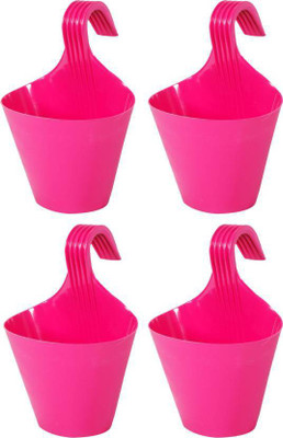 

CLOUDBURST PoT HuB Pink Hanging Grill MUG Plastic POT MADE IN INDIA 4pice color:pink,size:dia-8.6",hgt-11.3" Plant Container Set(Plastic)
