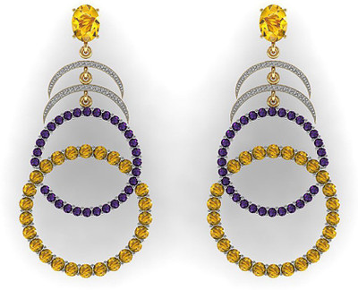 

Vanna Jewels Party Wear Bridal Yellow Gold 18kt Diamond, Amethyst, Citrine Dangle Earring