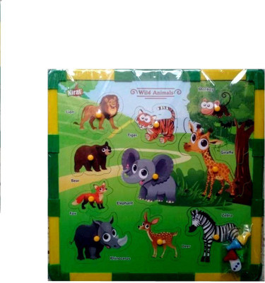 

SHRIBOSSJI 2 in 1 Wooden Wild Animal Puzzle with Snake and Ladders (Dice and Token Included)(10 Pieces)