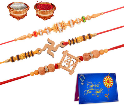 Plakasha creations Religious AC-AO-AP Assorted Greeting Card  Set(3 rakhi set 1 Greeting Card 1 Roli Chawal)