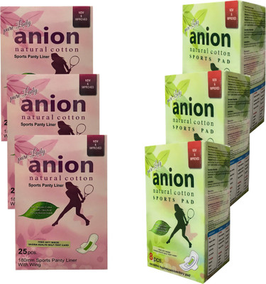 

Happy Time Combo "Pure Anion Sports" Pantyliner & "Pure Anion Sports Pads" Pack of 3 each Sanitary Pad(Pack of 6)