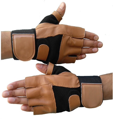 

GymWar Leather Palm Support Weight Lifting Wrist Support Gym & Fitness Gloves (Free Size, Brown)