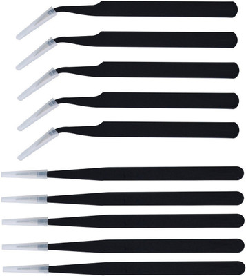 

PagKis Set of 10 Non Magnetic ESD Safe Black coated Tweezers - 5 Straight Pointed & 5 Curved Pointed