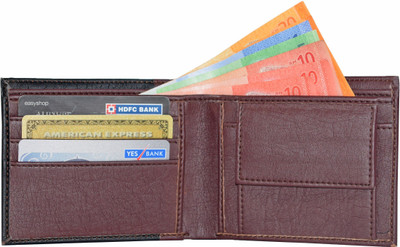 Accezory Men Black Artificial Leather Wallet(3 Card Slots), Black-brown