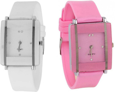 

Montres New Stylish White_Pink Fancy Square Dial Men & Women Watch - For Boys & Girls