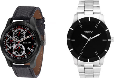 

Tarido TD1031NL01_TD1220SM01 NewExclusive Black Dial combo watches for legend men & boys in Black leather belt & Silver Stainless Steel chain Watch - For Men
