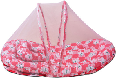 

No Kidding New Born baby bedding set with protective mosquito net, cute pillow and folding velvet mattress, Standard Crib Standard Crib(Fabric, Pink)