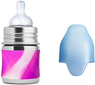 

Pura 5 oz Stainless Steel Feeding Bottle with Silicone Nipple Pink Swirl - 150 ml(Multicolor)