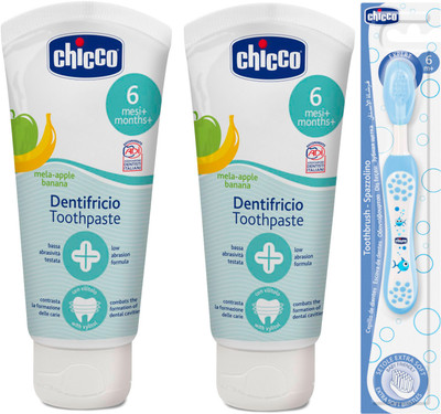 

Chicco Apple- Banana Toothpaste (6 m+), 50ml, Pack of 2 and Blue Tooth Brush(White)