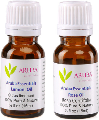 

Aruba Essentials Lemon Oil & Rose Oil 100% Undiluted Combo of 15 ml each(30 ml)