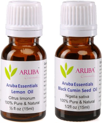 

Aruba Essentials Lemon Oil & Black Cumin Seed Oil 100% Undiluted Combo of 15 ml each(30 ml)