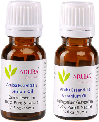 

Aruba Essentials Lemon Oil & Geranium Oil 100% Undiluted Combo of 15 ml each(30 ml)
